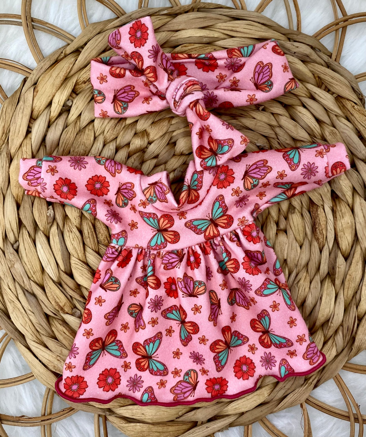 Mia Retro Butterflies Long Sleeve Bubble Dress and Tie On Headband