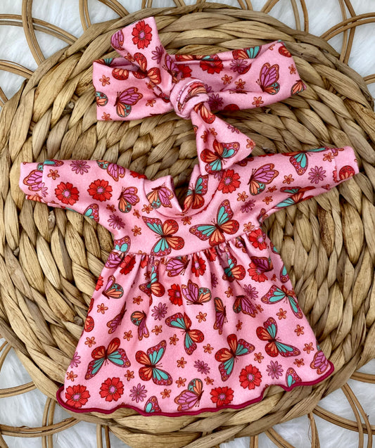 Mia Retro Butterflies Long Sleeve Bubble Dress and Tie On Headband