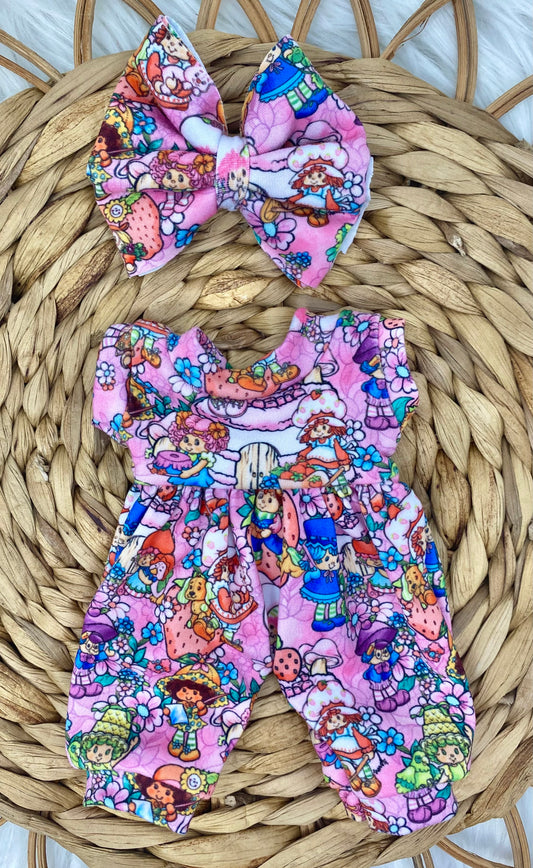 Mia Strawberry Friends Tank Sleeve Bubble Romper And 3” Bow Clip