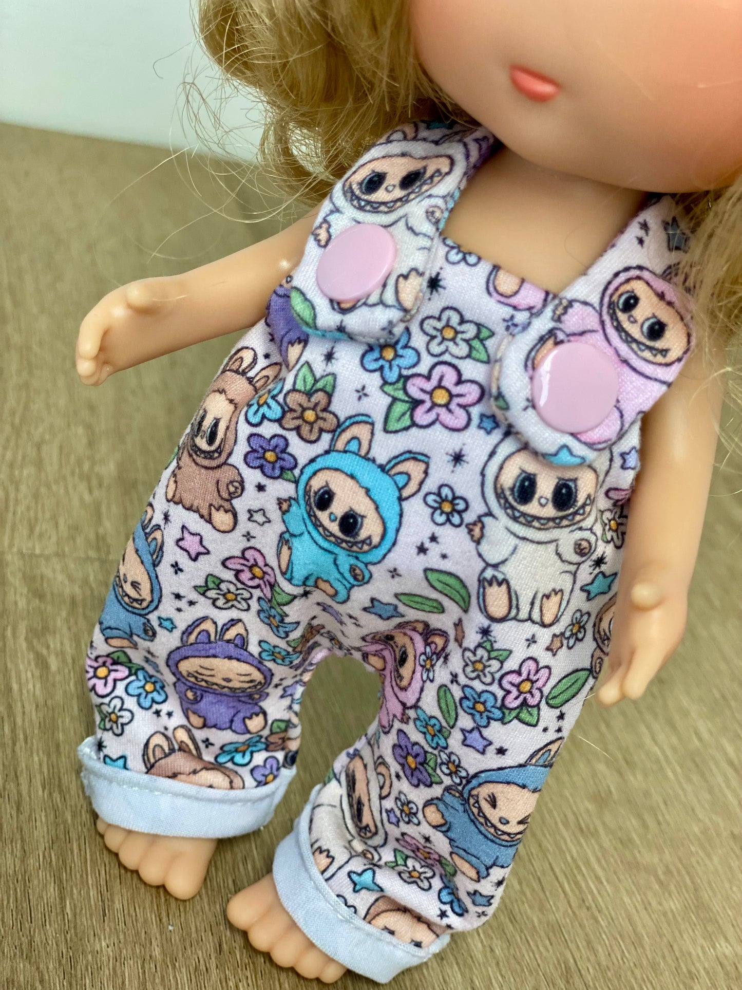 Mia Labubu Flowers Overalls and Tie On Headband