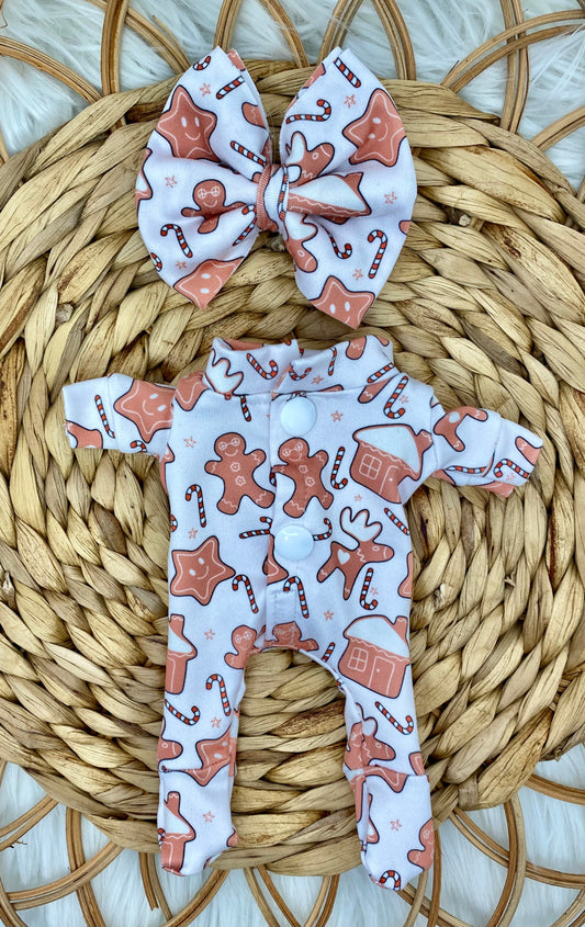 Mia Gingerbread Footed Pajamas and 3” Bow Clip