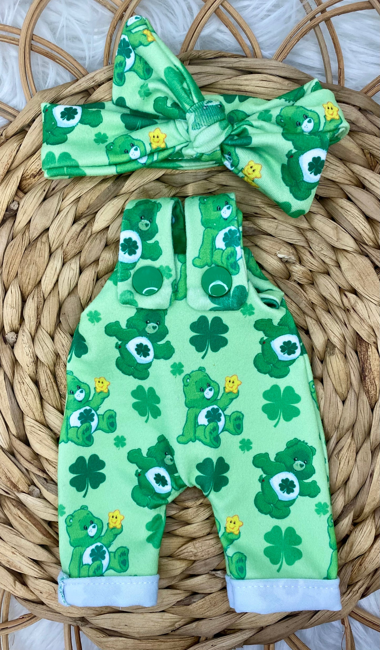 Mia Lucky Bears Overalls and Tie On Headband