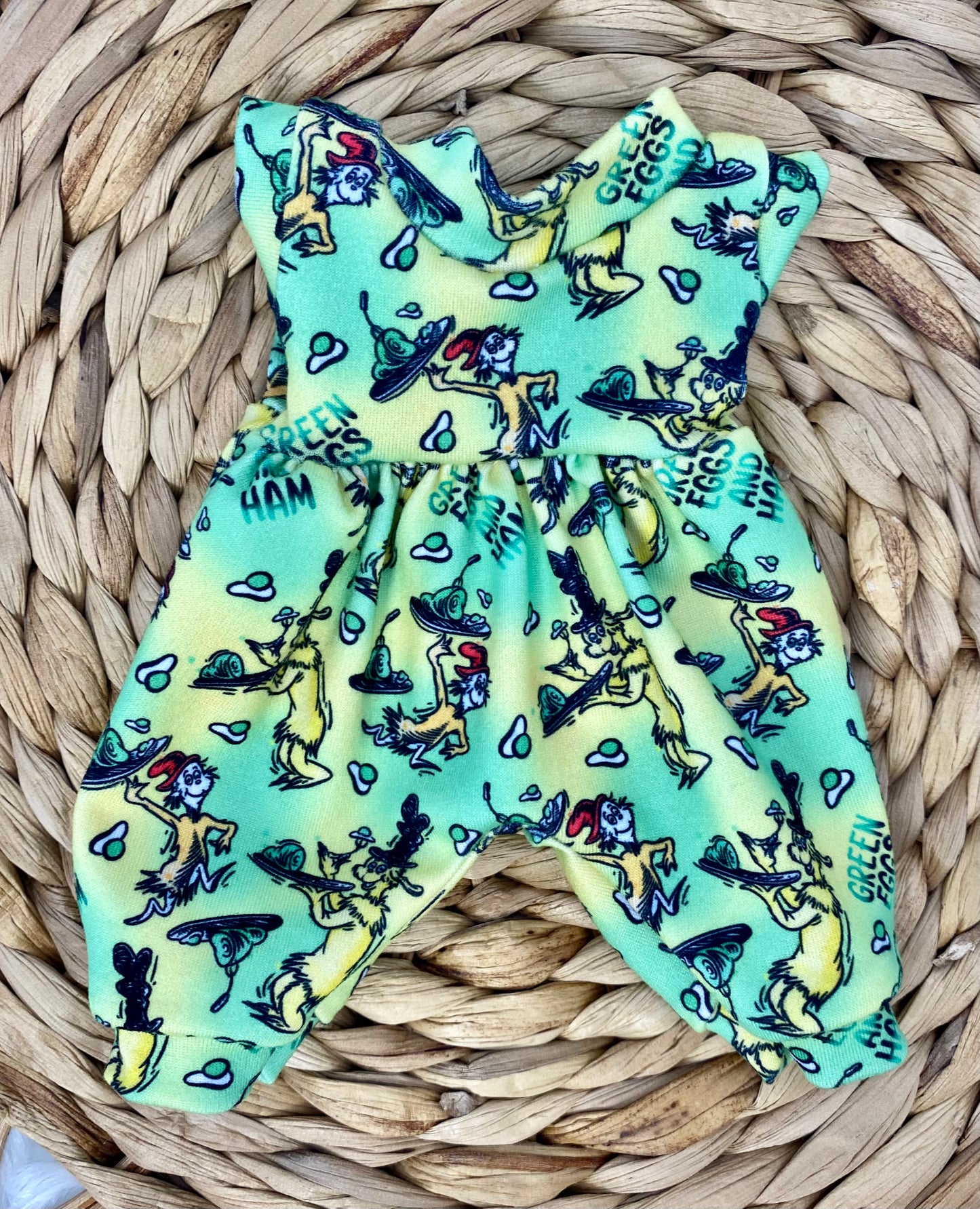Mia Green Eggs and Ham Tank Sleeve Bubble Romper and Tie On Headband