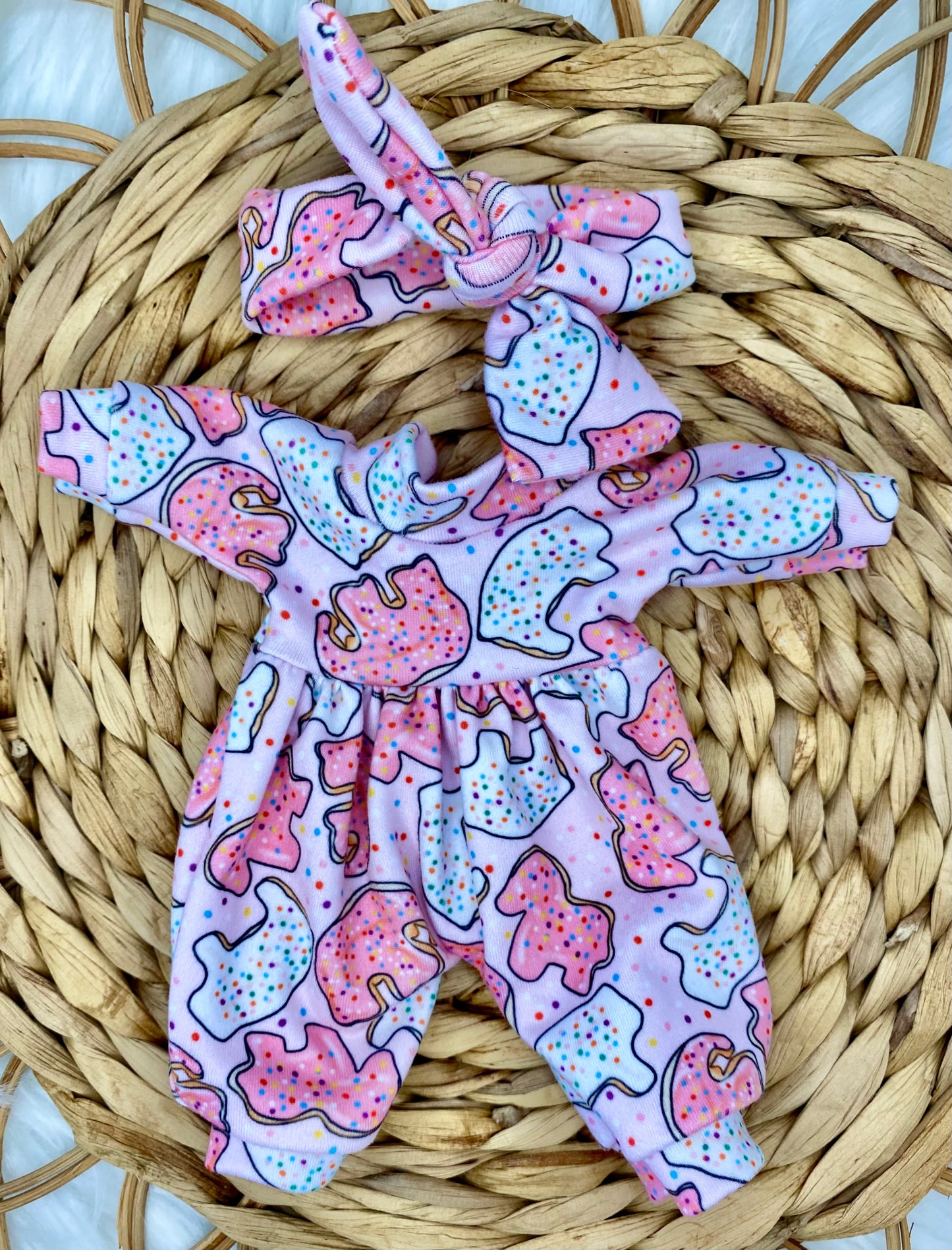 Mia Animal Cookies Long Sleeve Bubble Romper and Tie On Headband