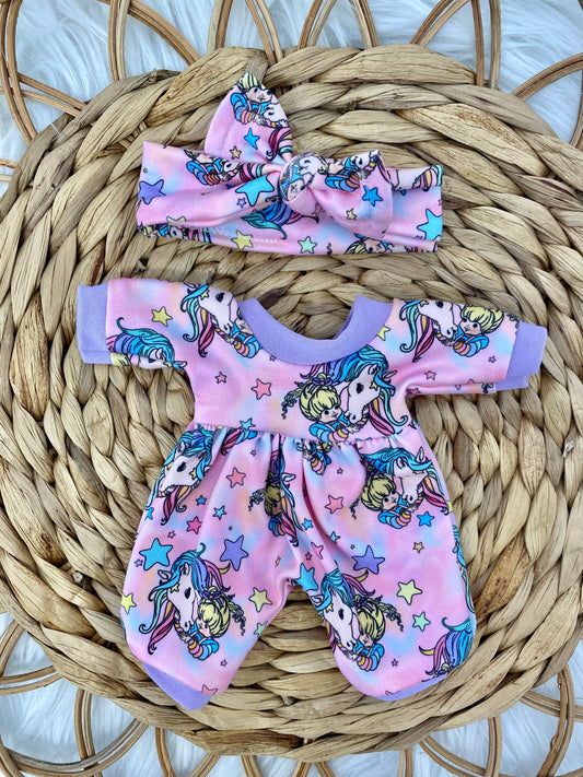 Mia Rainbow Horses Long Sleeve Bubble Romper and Tie On Headband