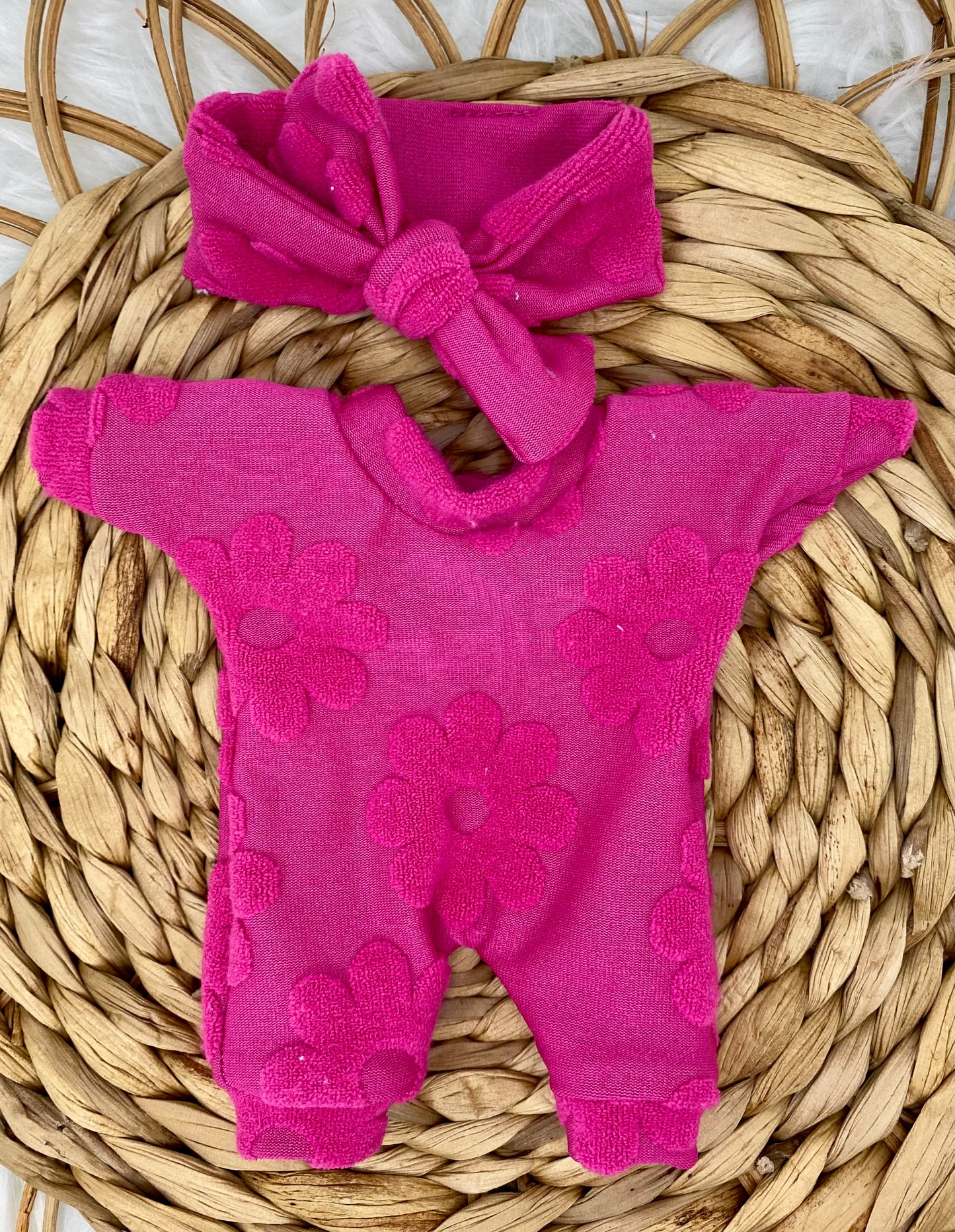 Mia Pink Terry Retro Flower Romper & Tie On Headband