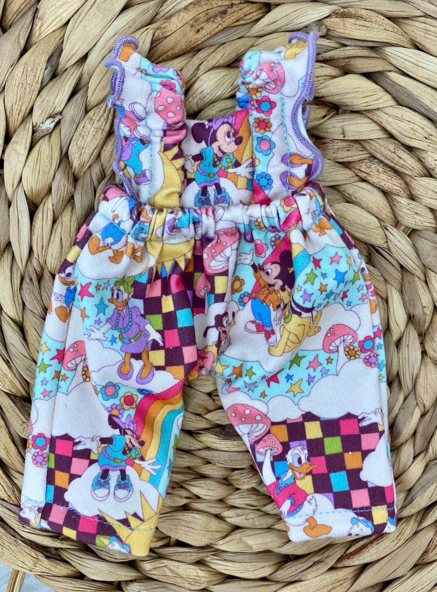Mia Checkers and Mouse Friends Ruffle Strap Romper and 3” Bow Clip