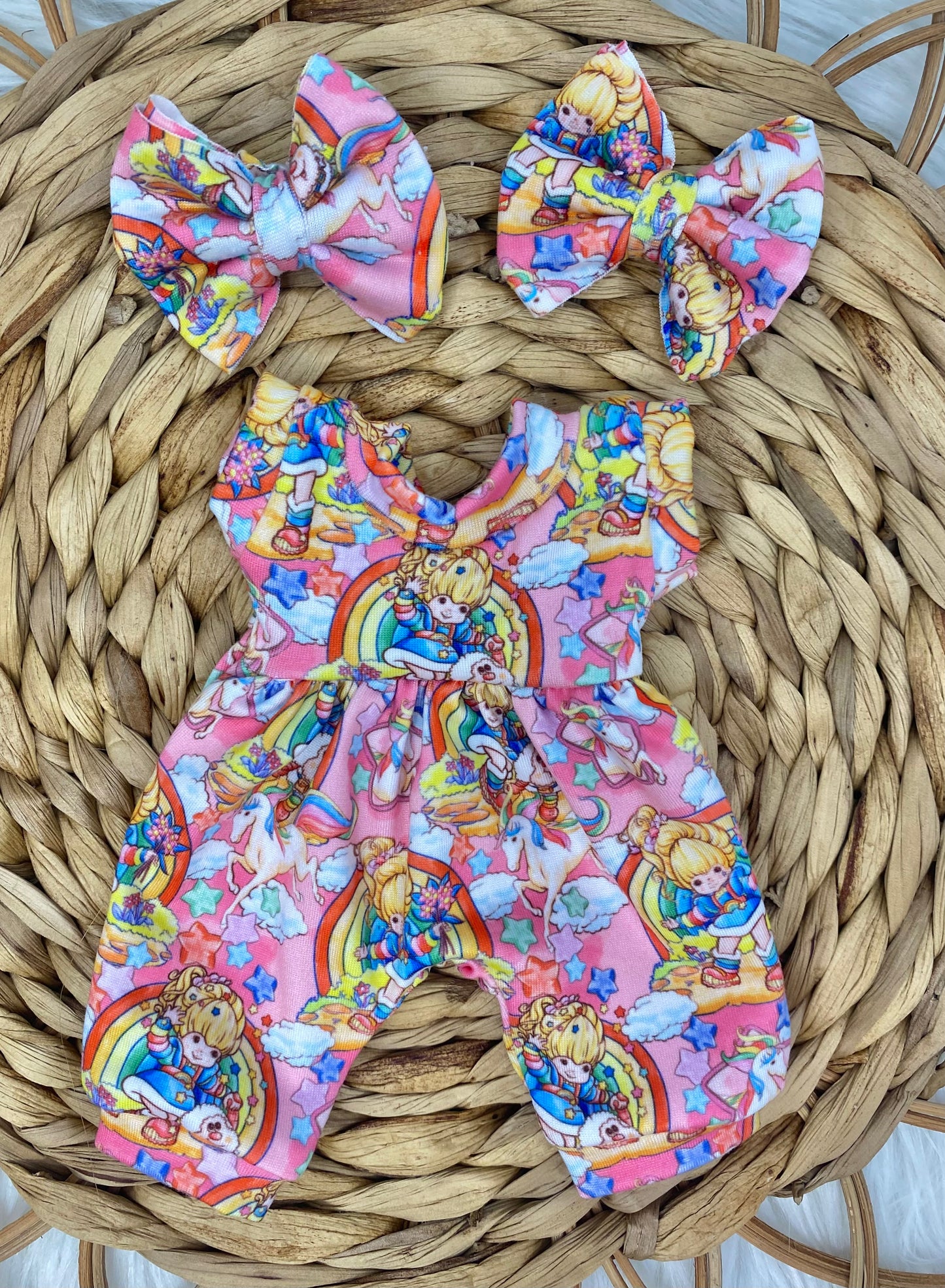 Mia Rainbow Girl Tank Sleeve Bubble Romper And 2” Piggy Bow Clips