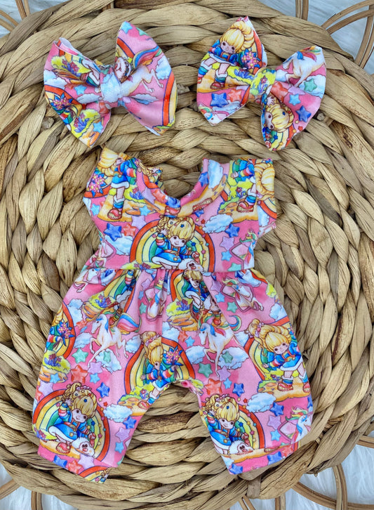 Mia Rainbow Girl Tank Sleeve Bubble Romper And 2” Piggy Bow Clips