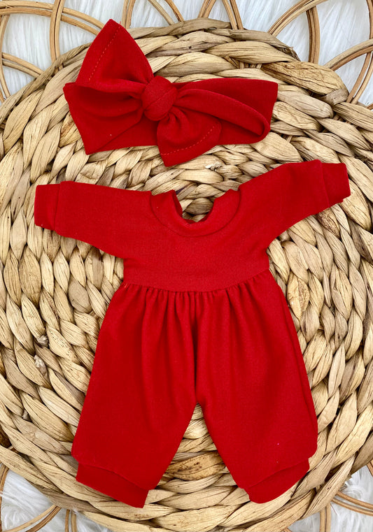 Mia Red Long Sleeve Bubble Romper and Tie On Headband