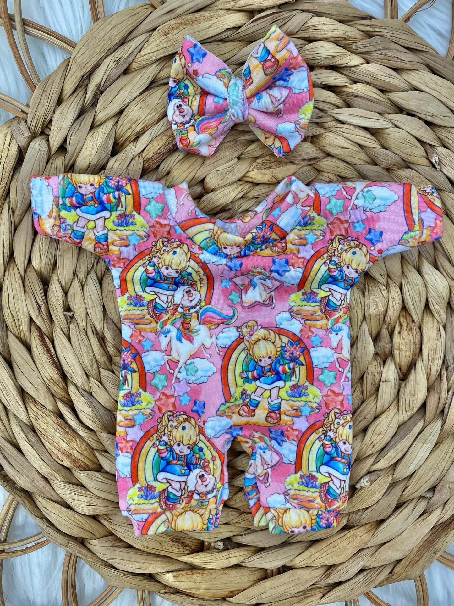 Mia Rainbow Girl Romper and 2” Bow Clip