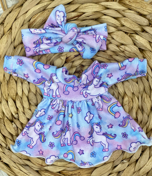 Mia Pastel Unicorn Dress and Tie on Headband