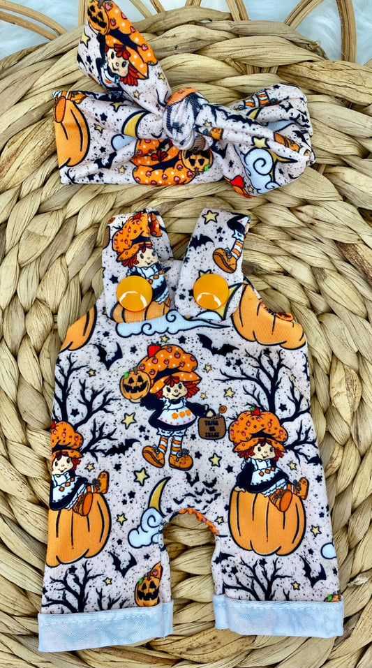 Mia SS Halloween Overalls and Tie On Headband