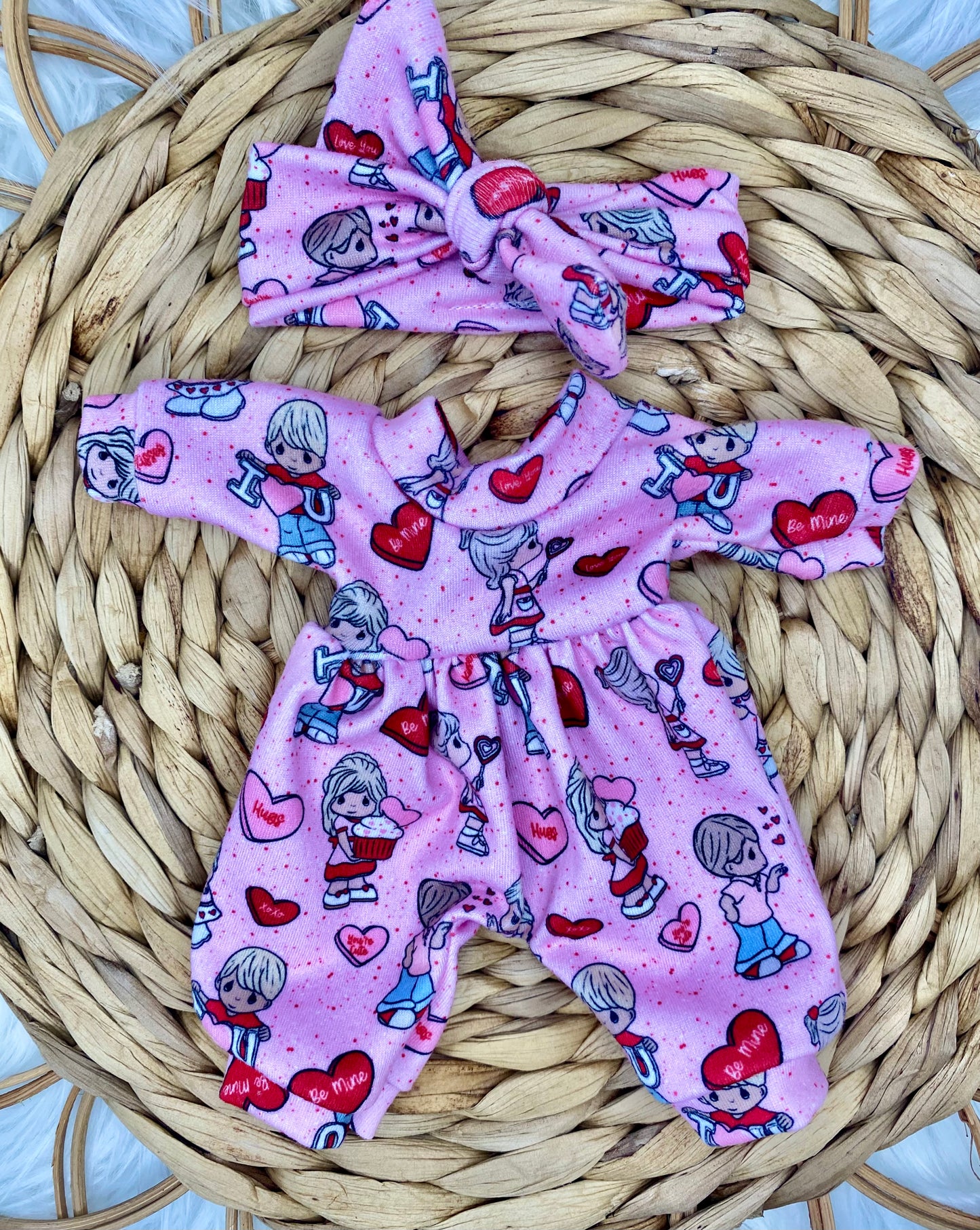 Mia Precious Valentines Long Sleeve Bubble Romper and Tie On Headband