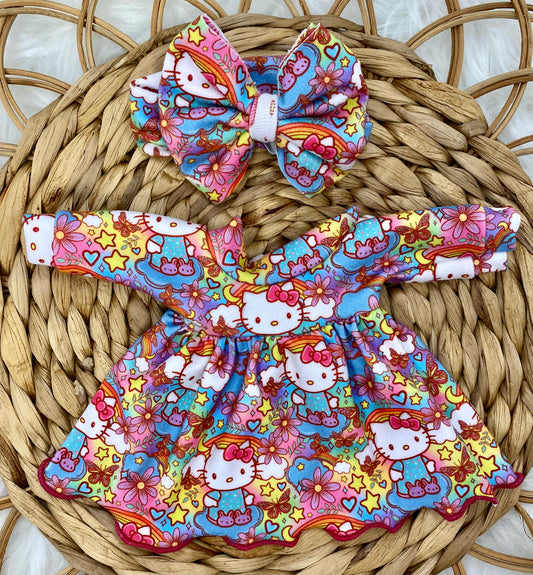 Mia Kitty Slippers Long Sleeve Bubble Dress and Tie On Headband