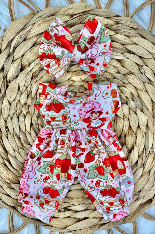 Mia Strawberry Girl Tank Bubble Romper and 3” Bow Clip