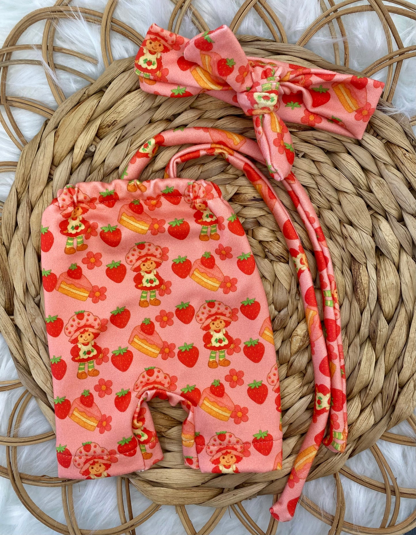 Mia SS Strawberries and Shortcakes Halter Romper And Tie On Headband