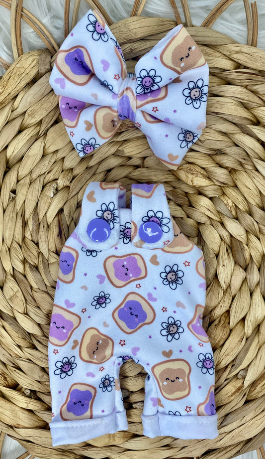 Mia PB&J Overalls and 3” Bow Clip