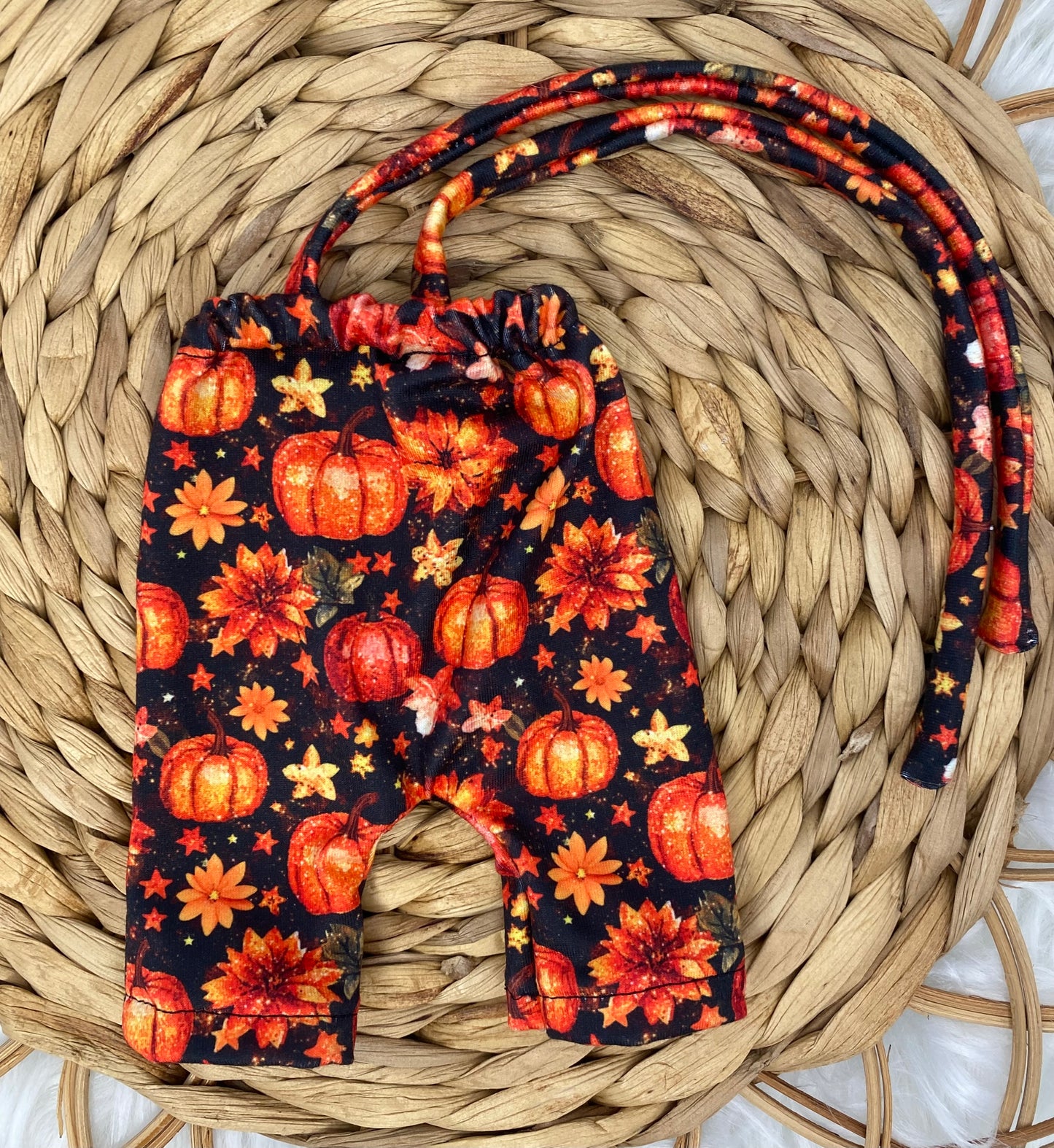 Mia Pumpkin Halter Romper And 2” Bow Clip