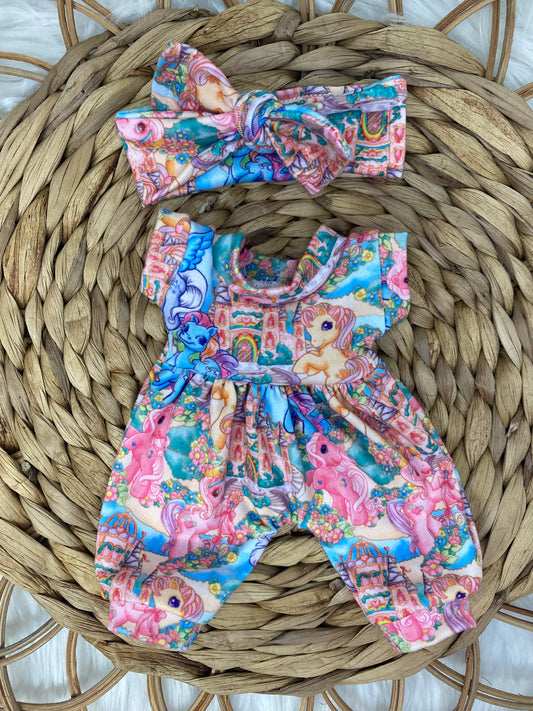 Mia Enchanted Ponies Tank Sleeve Bubble Romper And Tie On Headband