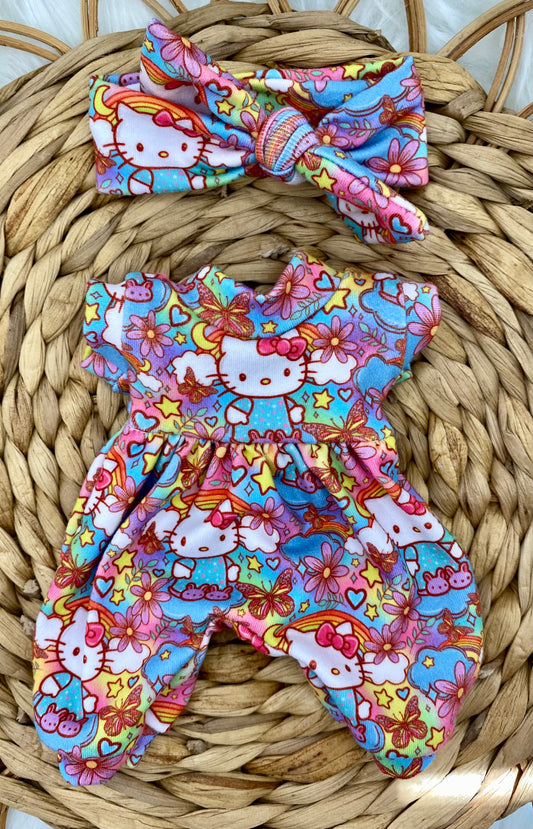 Mia Kitty Slippers Tank Sleeve Bubble Romper And Tie On Headband