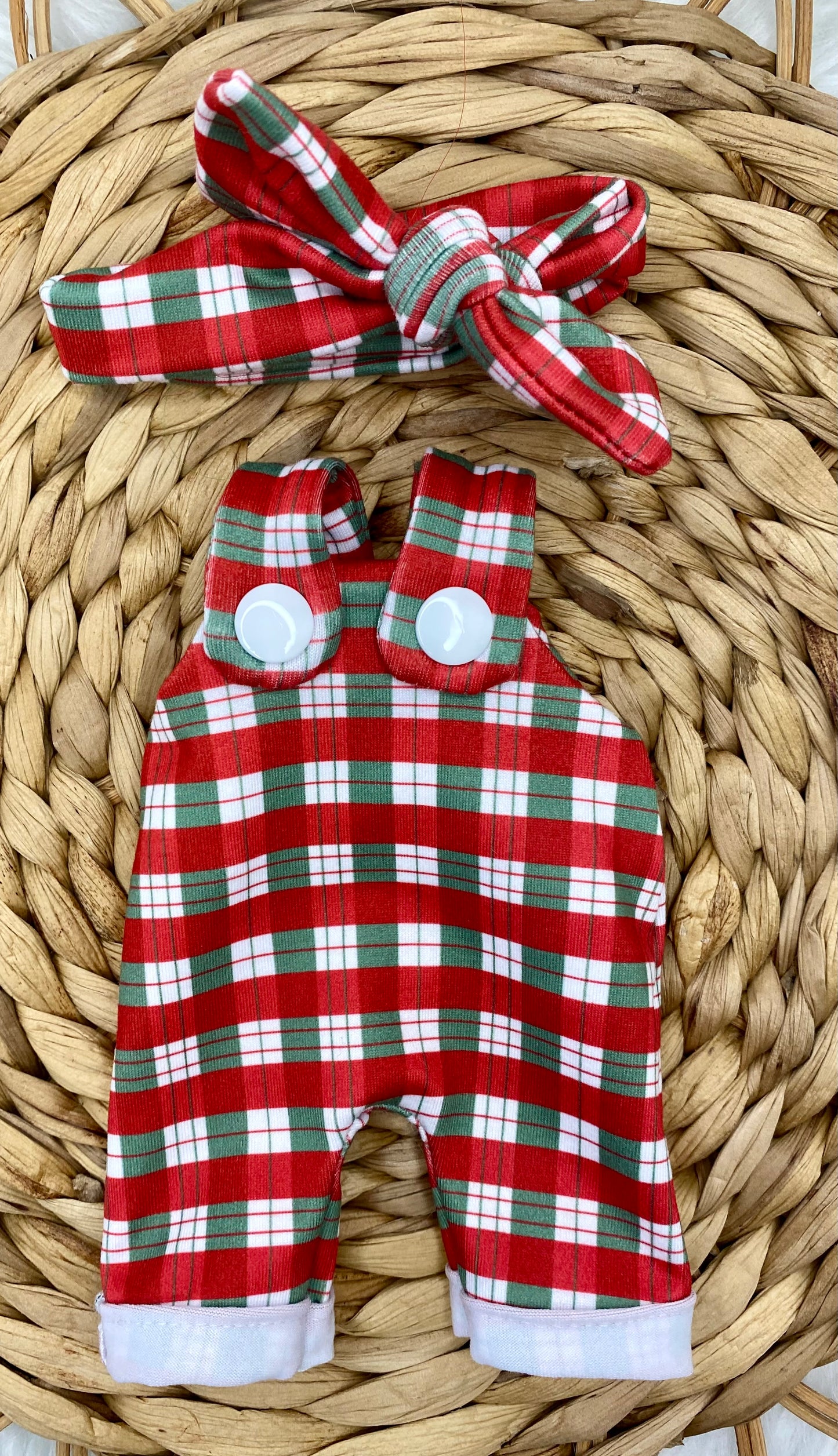Mia Christmas Plaid Overalls and Tie On Headband