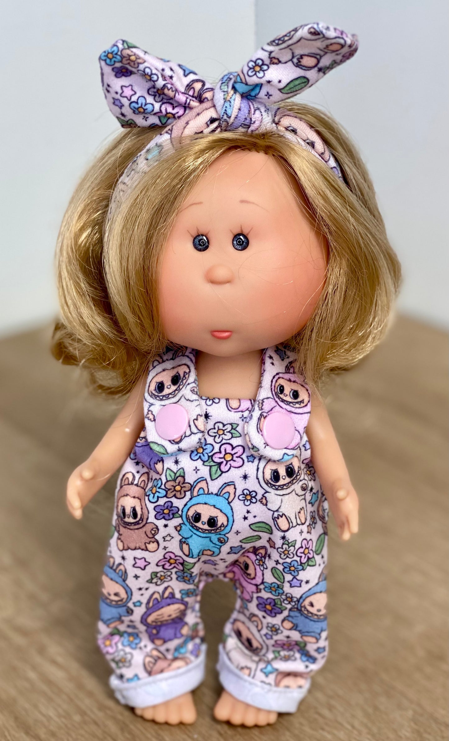 Mia Labubu Flowers Overalls and Tie On Headband