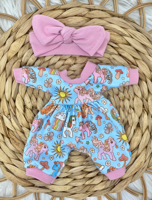 Mia Retro Ponies Long Sleeve Bubble Romper and Tie On Headband