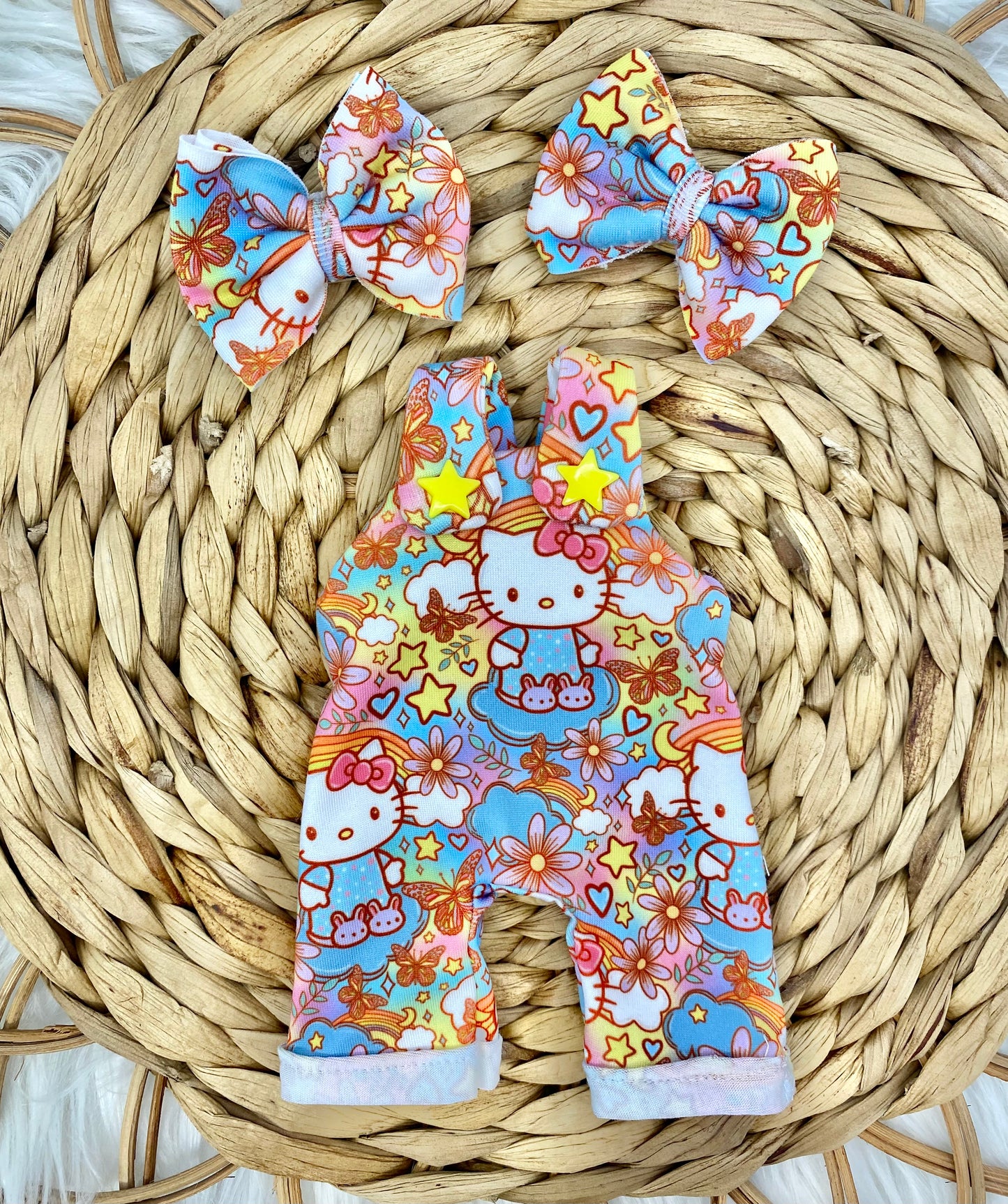 Mia Kitty Slippers Overalls and Piggy Bow Clip Set