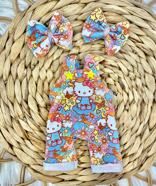 Mia Kitty Slippers Overalls and Piggy Bow Clip Set