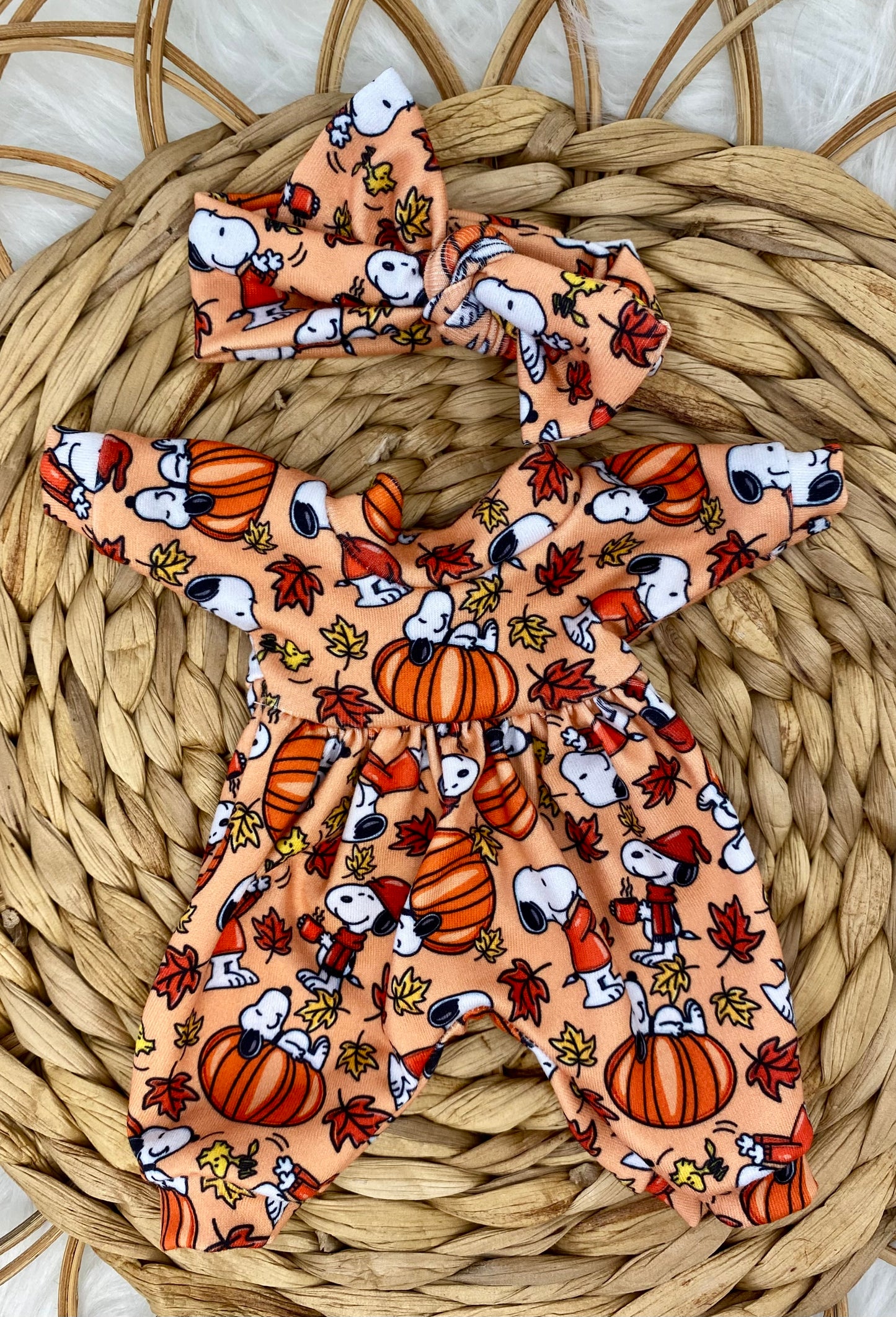 Mia Fall Beagle Long Sleeve Bubble Romper and Tie On Headband