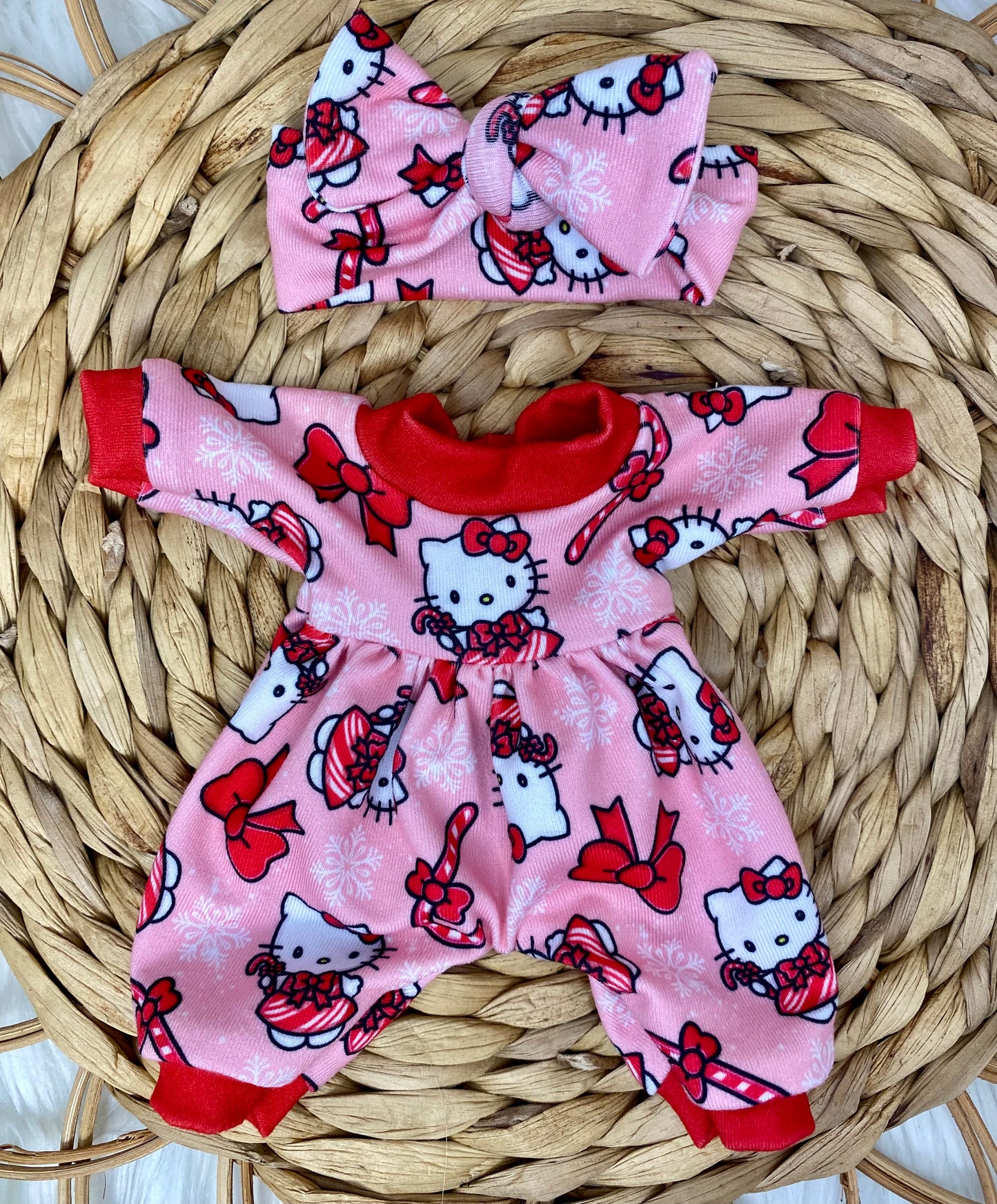 Mia Candy Cane Kitty Long Sleeve Bubble Romper and Tie On Headband