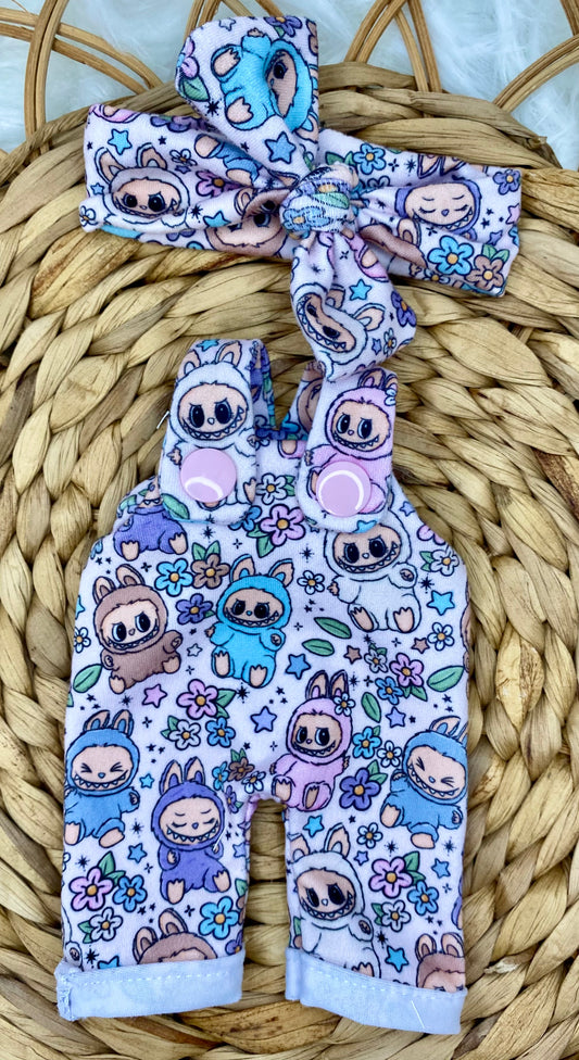 Mia Labubu Flowers Overalls and Tie On Headband