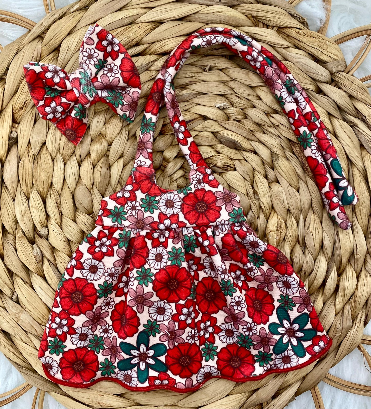 Mia Christmas Floral Tie Tank Dress and 2” Bow Clip