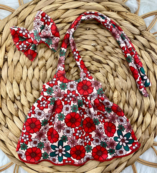 Mia Christmas Floral Tie Tank Dress and 2” Bow Clip