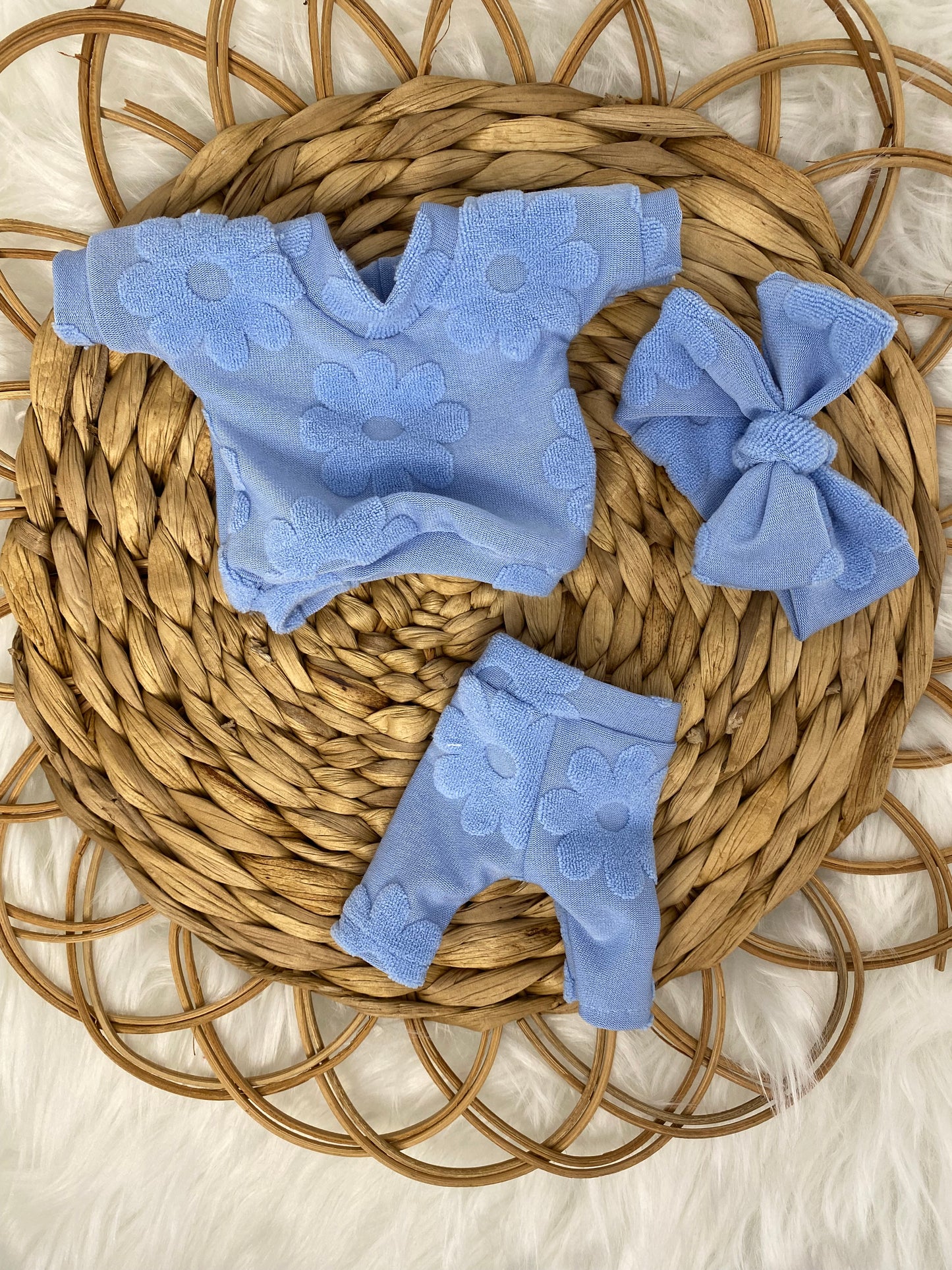 Mia Blue Terry Retro Flower T-Shirt Dress Leggings and Tie On Headband