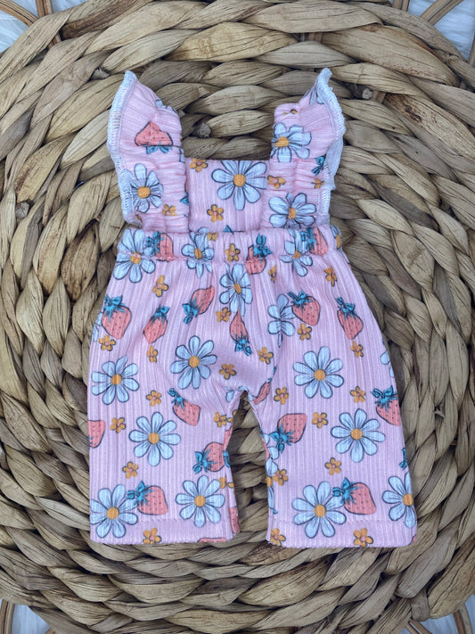 Mia Strawberry Daisy Flutter Sleeve Romper