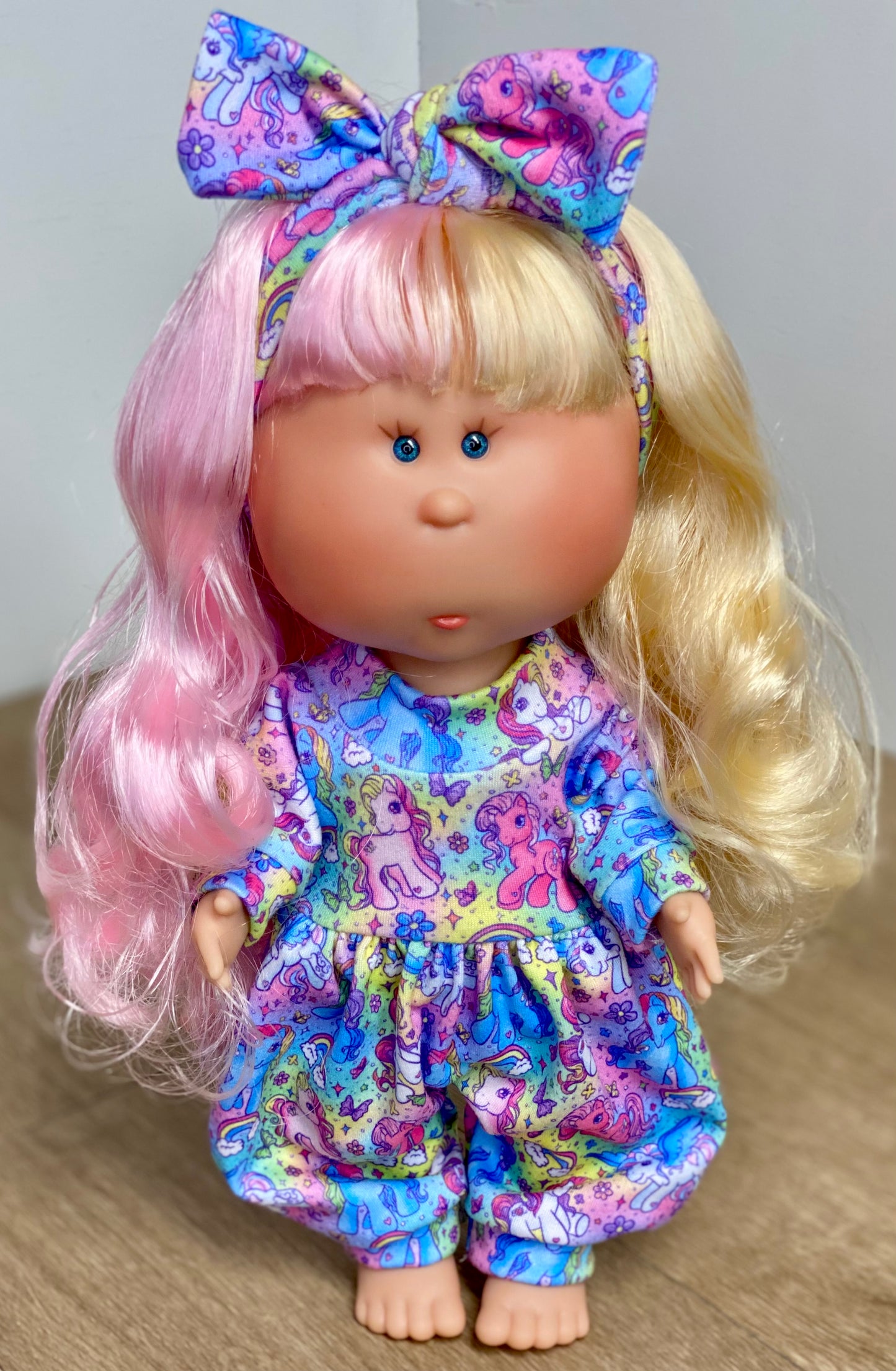 Mia Colorful Ponies Long Sleeve Bubble Romper and Tie On Headband