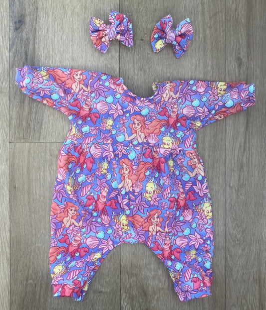 Alex Star Mermaid Bubble Romper and 2” Piggy Bow Set