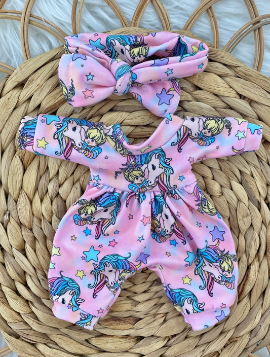 Mia Rainbow Horses Long Sleeve Bubble Romper and Tie On Headband