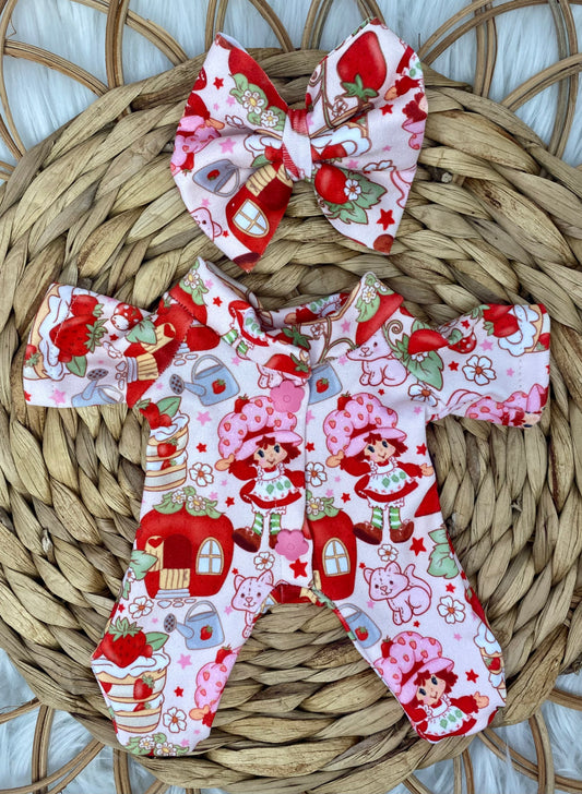 10” Strawberry Girl Sleeper and 3” Bow Clip