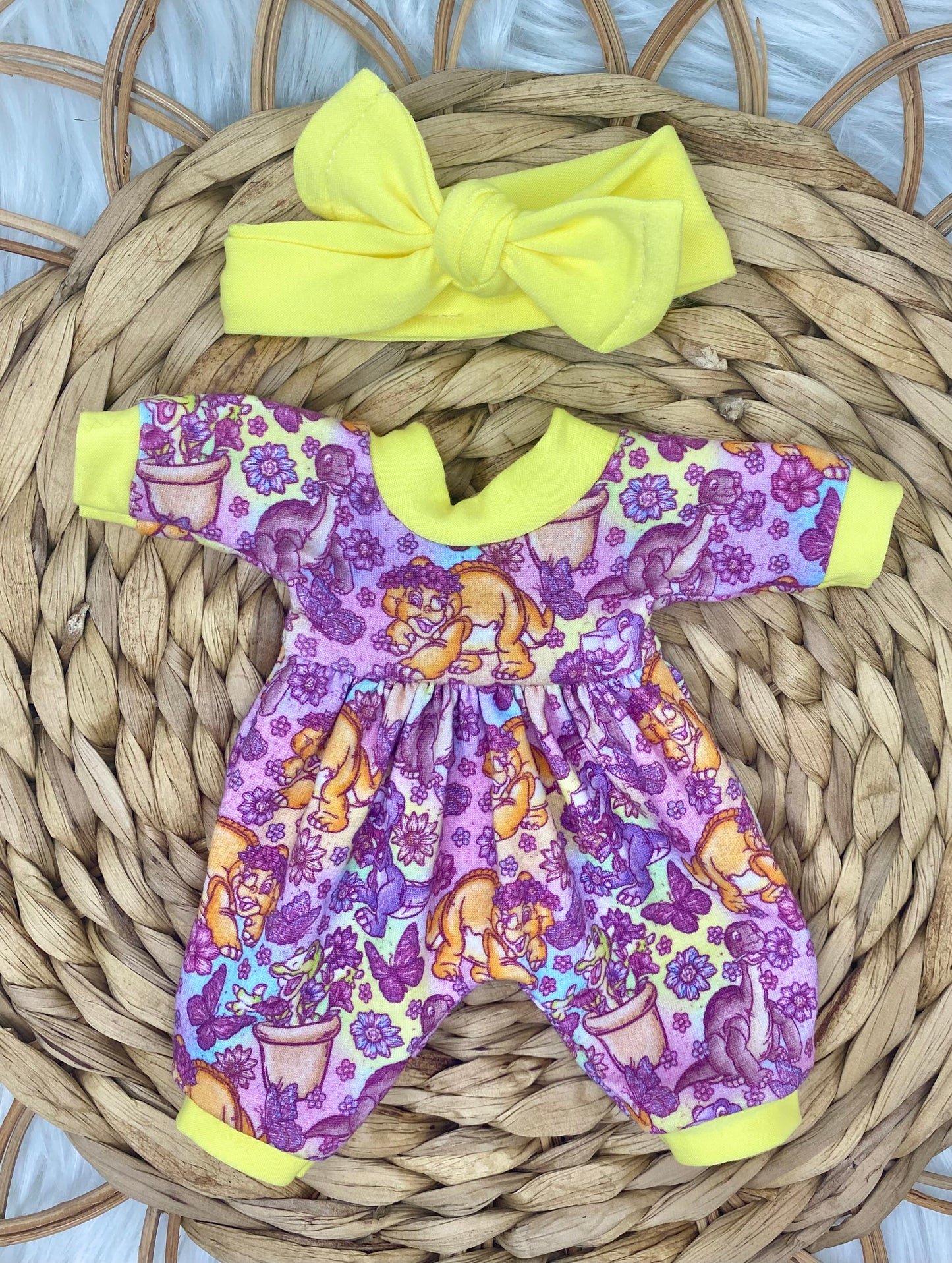 Mia Land Dinos Long Sleeve Bubble Romper and Tie On Headband