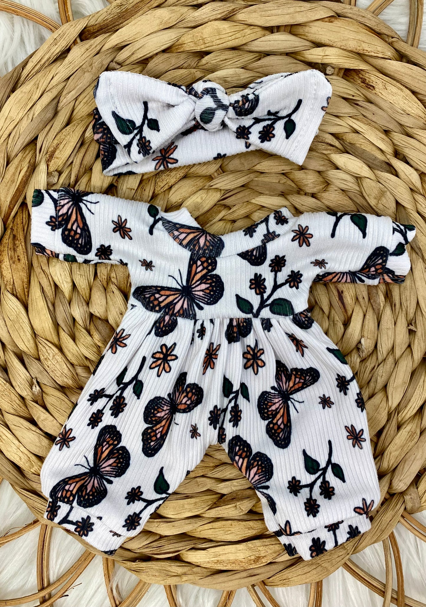 Mia Butterfly Long Sleeve Bubble Romper and Tie On Headband