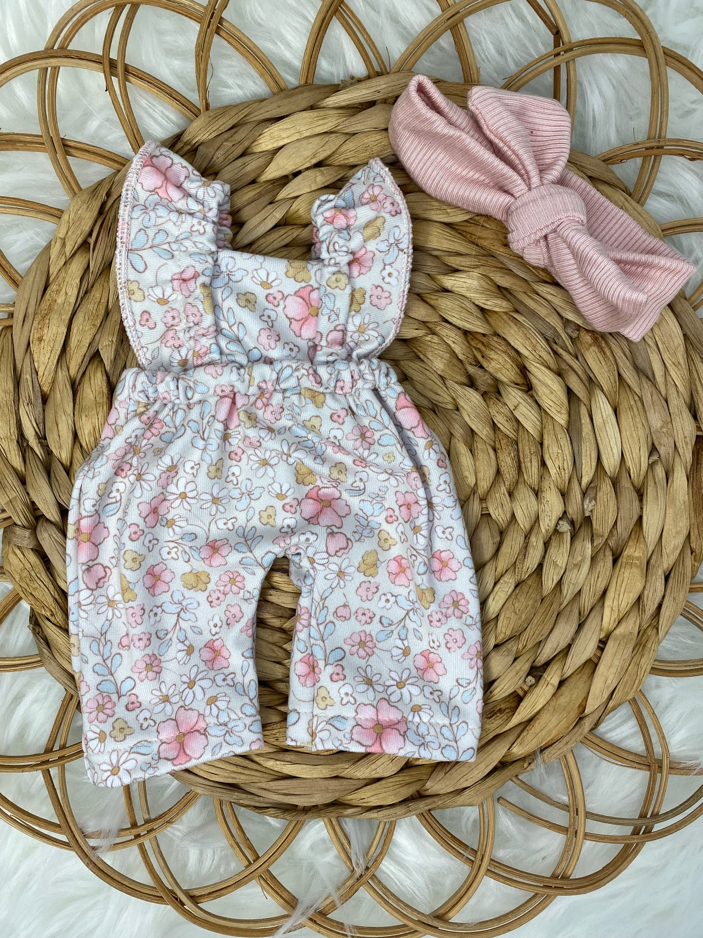 Mia Floral Ruffle Strap Romper and Tie on Headband
