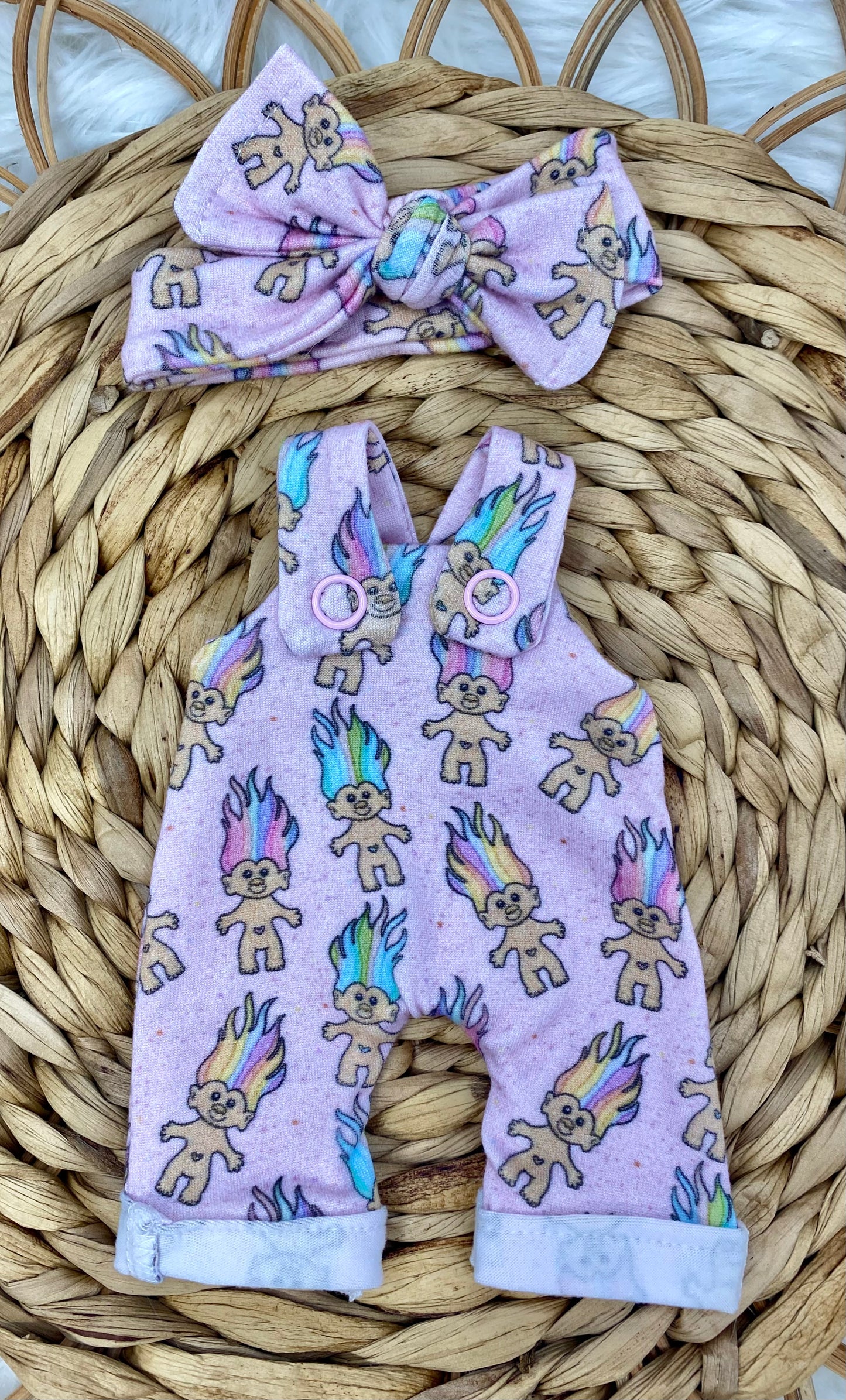 Mia Vintage Trolls Overalls and Tie On Headband