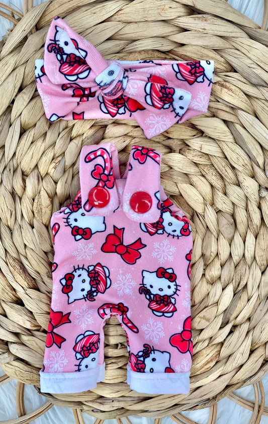 Mia Candy Cane Kitty Overalls and Tie On Headband