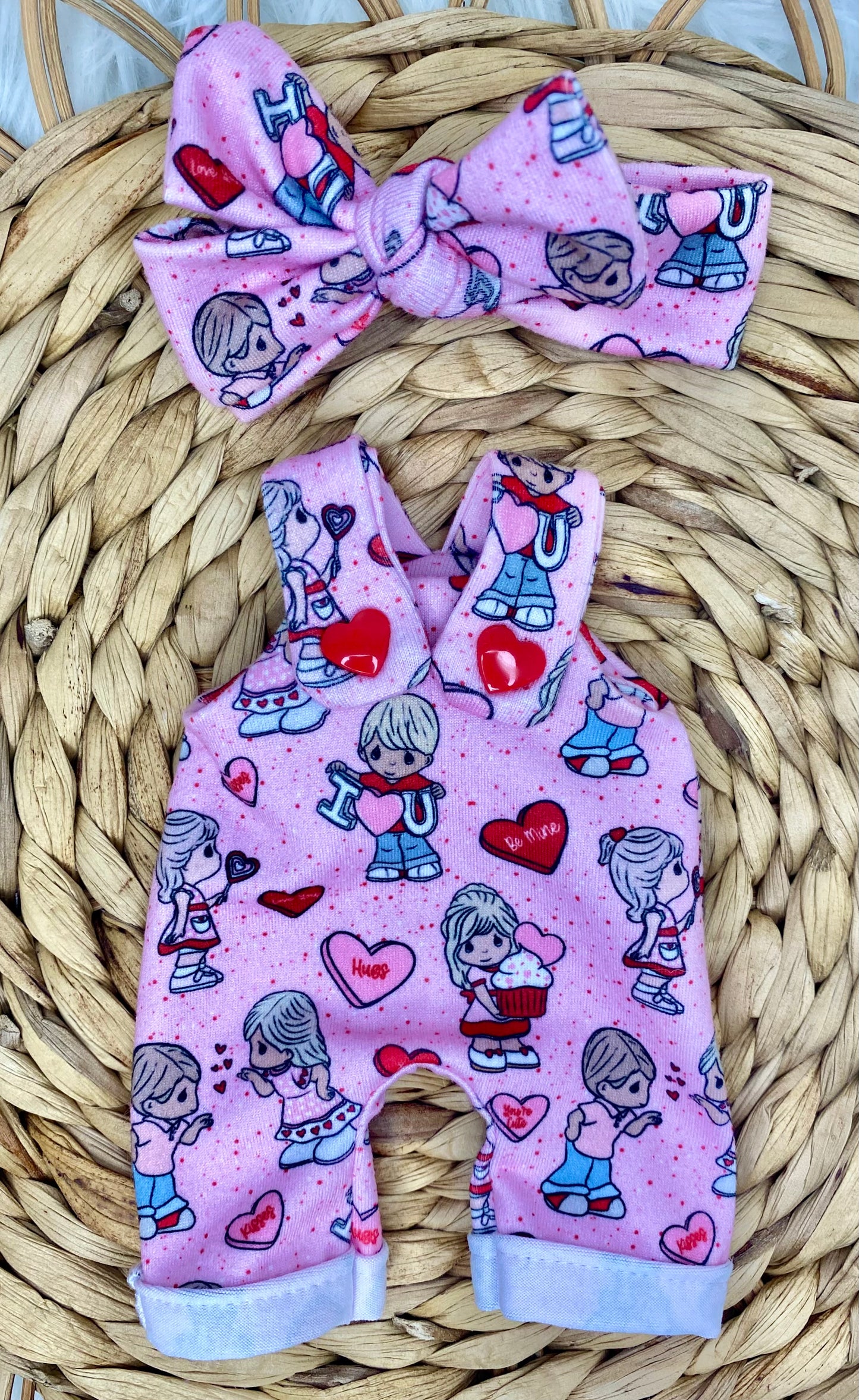 Mia Precious Valentine’s Overalls and Tie On Headband