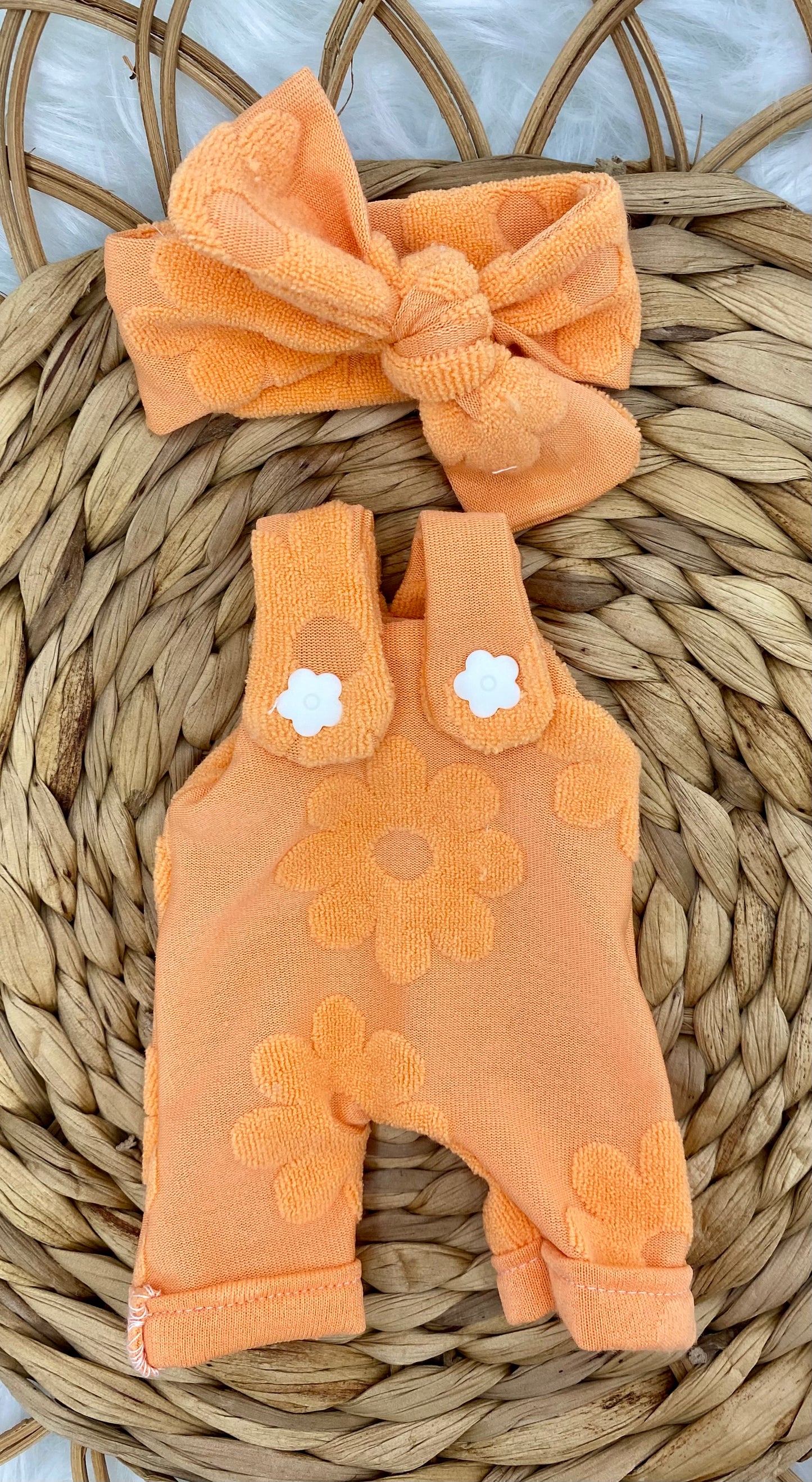 Mia Orange Terry Overalls and Tie On Headband
