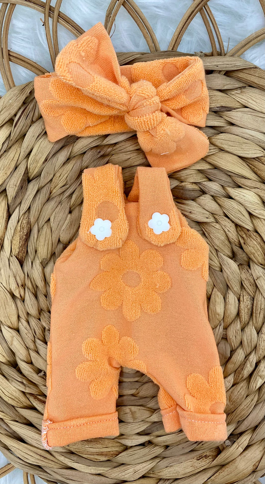 Mia Orange Terry Overalls and Tie On Headband