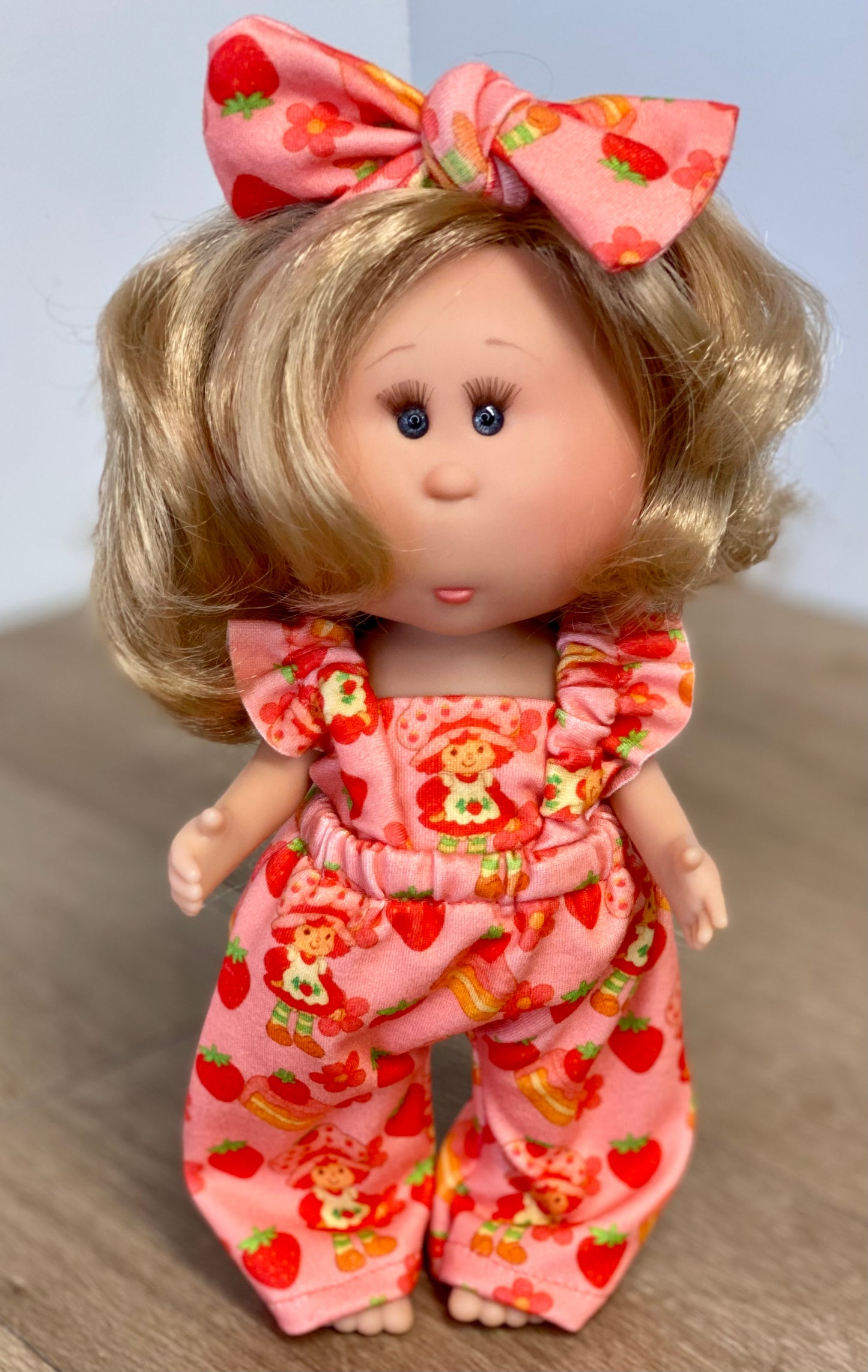Mia SS Strawberries and Shortcakes Ruffle Strap Romper and Tie on Headband